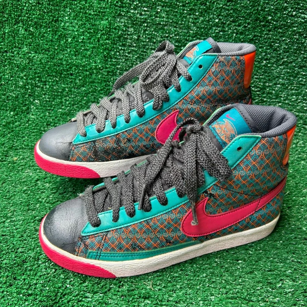 2009 Nike Blazer Mid Multi Color Pattern Teal Pink 317808-061 Mens 7.5 High